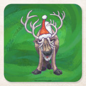 Dessous-de-verre Carré En Papier Reindees Noël Sur Vert (Devant)