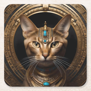 Dessous-de-verre Carré En Papier Reine du Nil : Cléopâtre le chat à la tête