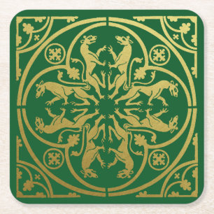 Dessous-de-verre Carré En Papier Renaissance Médiévale Héraut Lion Léopard Métalliq