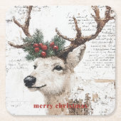 Dessous-de-verre Carré En Papier Renard de Noël rustique (Devant)