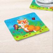 Dessous-de-verre Carré En Papier renard et papillon (Incliné)
