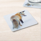 Dessous-de-verre Carré En Papier Renard rouge en hiver (Incliné)