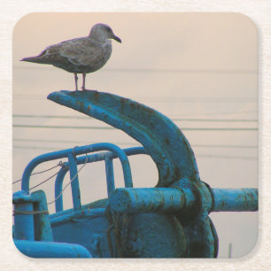 Dessous-de-verre Carré En Papier Repos de mouette sur l'Ancre du bateau Choshi