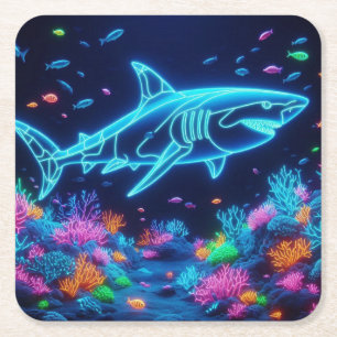 Dessous-de-verre Carré En Papier requin néon coloré du littoral/de la plage