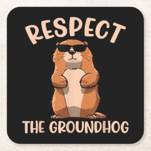 Dessous-de-verre Carré En Papier Respecter la marmotte - Jour de la marmotte Woodch