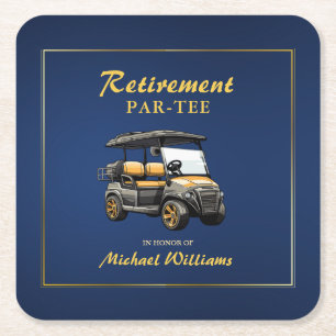Dessous-de-verre Carré En Papier Retraite Elégant thème de golf Panier Bleu Or