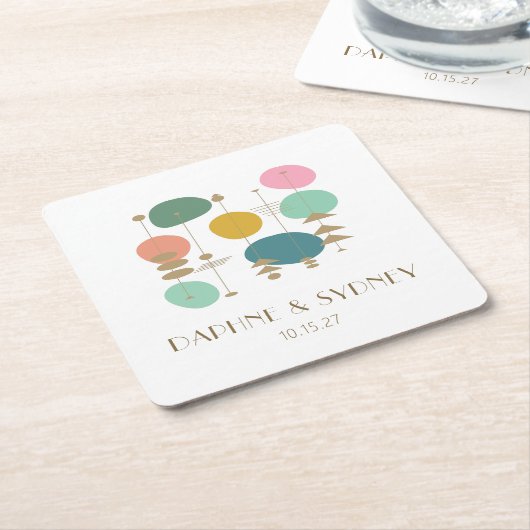 Dessous-de-verre Carré En Papier Retro Age atomique milieu du siècle moderne mariag (Incliné)