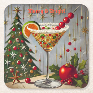 Dessous-de-verre Carré En Papier Retro années 50 Cocktail de bonbons de Noël Merry