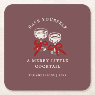 Dessous-de-verre Carré En Papier Retro Bourgogne Joyeux Petit Cocktail de Noël