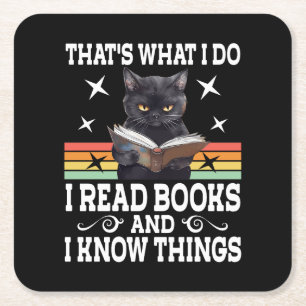 Dessous-de-verre Carré En Papier Retro Cat Livres Le Lecteur Halloween Lecture Cade
