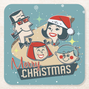 Dessous-de-verre Carré En Papier Retro Famille Joyeux Noël Joyeux Nouvel An