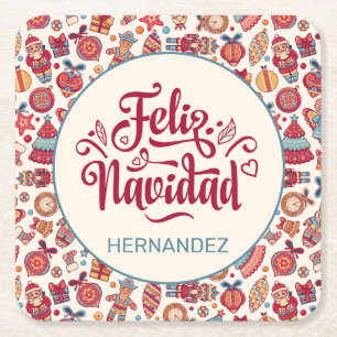 Dessous-de-verre Carré En Papier Rétro Feliz Navidad Personnalisé