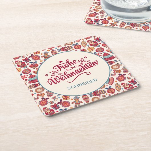 Dessous-de-verre Carré En Papier Retro Frohe Weihnachten Personnalisé (Incliné)