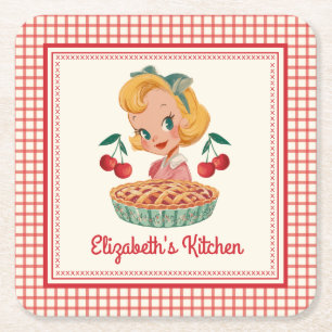 Dessous-de-verre Carré En Papier Rétro Gingham Rouge Cerise Vintage