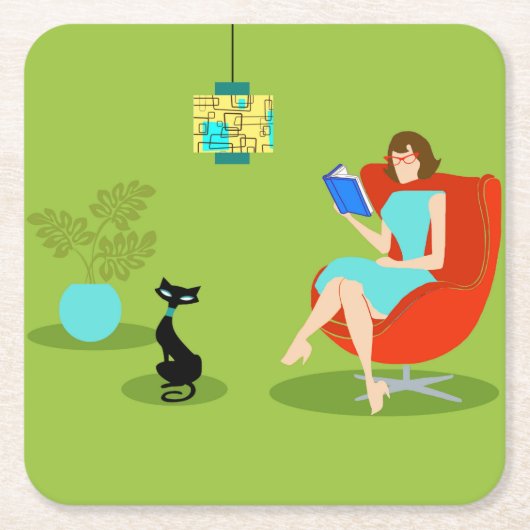 Dessous-de-verre Carré En Papier Retro Lecture femme Dessous de verre papier (Devant)