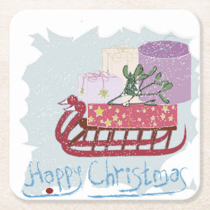 Dessous-de-verre Carré En Papier Rétro Merry Christmas !