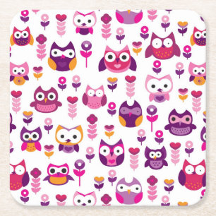 Dessous-de-verre Carré En Papier rétro motif coloré d'oiseau de hibou