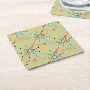 Dessous-de-verre Carré En Papier Rétro motif multicolore atomique de Starburst