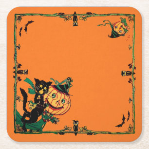 Dessous-de-verre Carré En Papier Retro Orange Halloween