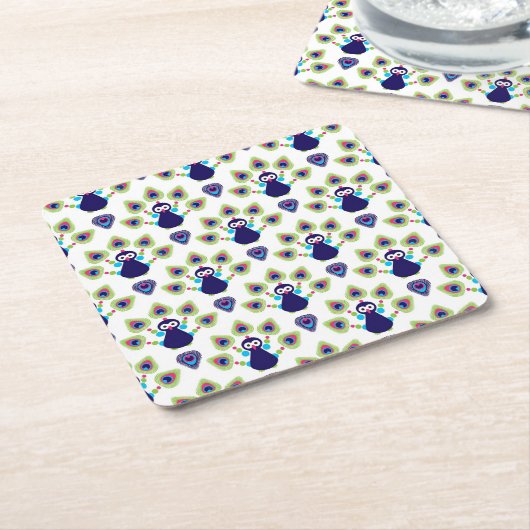 Dessous-de-verre Carré En Papier rétro paon exotique de l'Inde (Incliné)