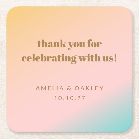 Dessous-de-verre Carré En Papier Retro Pastel Gradient Mariage unique personnalisé (Devant)