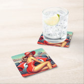 Dessous-de-verre Carré En Papier Retro Racing Pin-up (En situation)