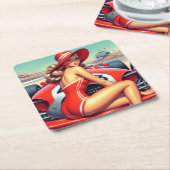 Dessous-de-verre Carré En Papier Retro Racing Pin-up (Incliné)