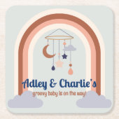 Dessous-de-verre Carré En Papier Retro Rainbow Super bébé Genre Neutre Douche (Devant)