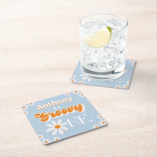 Dessous-de-verre Carré En Papier Retro Super One Boys 1er Anniversaire (En situation)