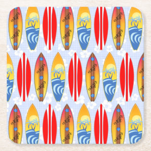 Dessous-de-verre Carré En Papier Retro Surfboards Light Blue Hibiscus