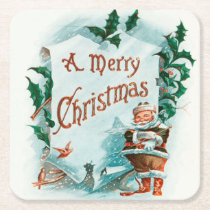 Dessous-de-verre Carré En Papier Retro Vintage Noël Cool Père Noël Salutation