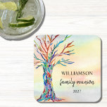 Dessous-de-verre Carré En Papier Réunion familiale<br><div class="desc">Ces dessous de verre en papier sont décorés d'un arbre généalogique en mosaïque aux couleurs de l'arc-en-ciel sur un arrière - plan aquarelle. Facile à personnaliser. Utilisez l'outil de conception pour modifier la taille, le style ou la couleur du texte. Parce que nous créons notre oeuvre, vous ne trouverez pas...</div>