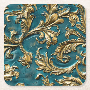 Dessous-de-verre Carré En Papier Revêtement turquoise en faux cuir