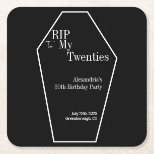 Dessous-de-verre Carré En Papier RIP 20s Gothique 30e Anniversaire Fête Noir et Bla
