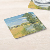 Dessous-de-verre Carré En Papier Rivière à travers un paysage de récolte, été (Incliné)