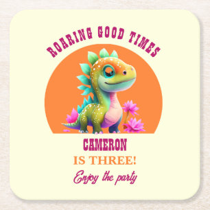 Dessous-de-verre Carré En Papier Roaring Good Times Dinosaur Tout âge Anniversaire 