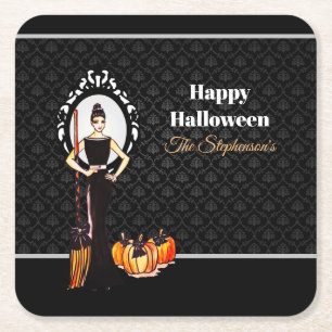 Dessous-de-verre Carré En Papier Robe longue noire élégante classique d'Halloween e