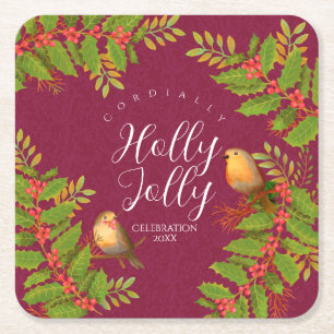 Dessous-de-verre Carré En Papier Robin Birds Vin de Berry Holly