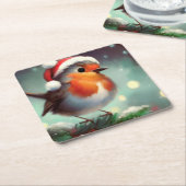 Dessous-de-verre Carré En Papier Robin de Noël 2 (Incliné)