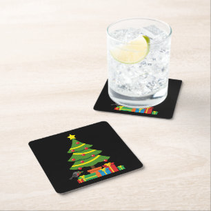 Dessous-de-verre Carré En Papier Robin Et Coloré Présents Sous Arbre De Noël