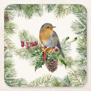 Dessous-de-verre Carré En Papier Robin, saint, Noël de pin