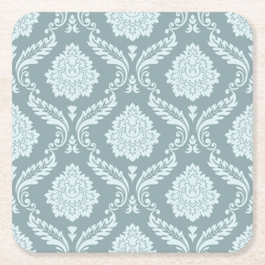 Dessous-de-verre Carré En Papier Rococo Damask Pattern Duck Egg Blue+Teal (Devant)