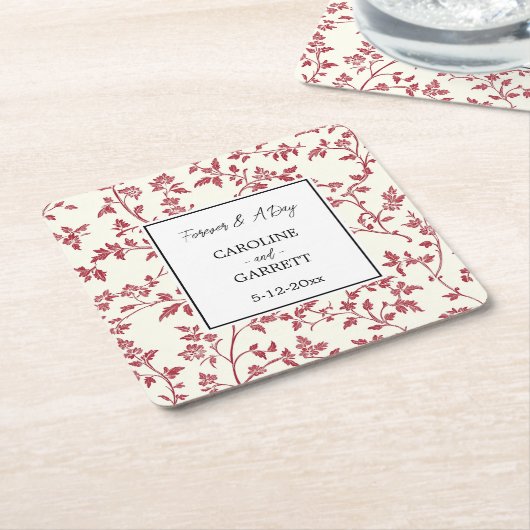 Dessous-de-verre Carré En Papier Romantic Cream Red Leaves Wedding (Incliné)