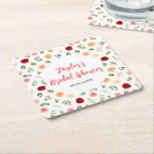 Dessous-de-verre Carré En Papier Romantic Roses Floral Bridal Shower (Incliné)