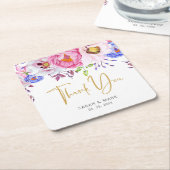 Dessous-de-verre Carré En Papier Romantique Blush & Mariage Merci or (Incliné)