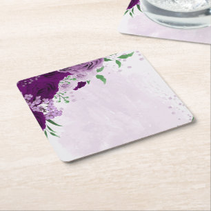 Dessous-de-verre Carré En Papier Romantique fleurs violet vert mariage