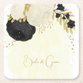 Dessous-de-verre Carré En Papier Romantique noir & blanc fleurs or (Devant)
