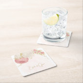 Dessous-de-verre Carré En Papier Romantique rose & fleurs blanches or (En situation)