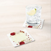 Dessous-de-verre Carré En Papier Romantique rouge foncé & fleurs blanches or mariag (En situation)