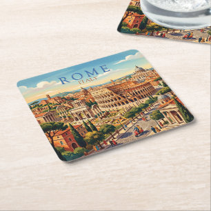Dessous-de-verre Carré En Papier Rome Italie Colisée Voyage Art Vintage